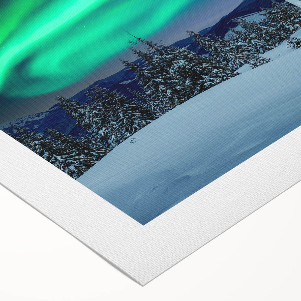 Art deco poster featuring a serene Finnish landscape in muted green and blue tones, printed on rolled canvas.