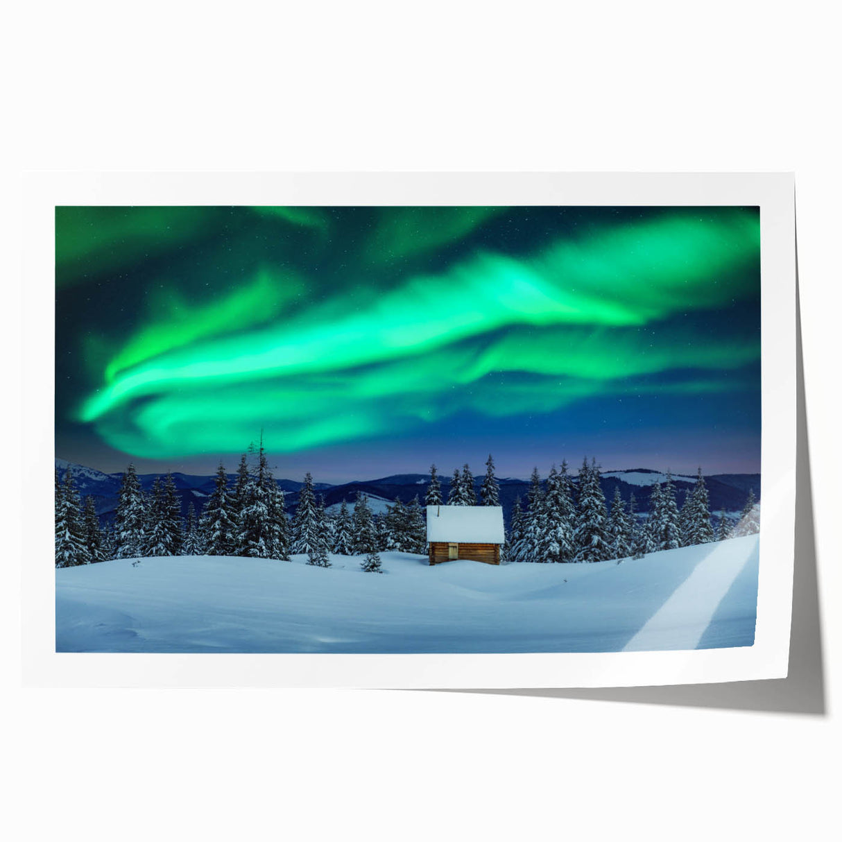 Extra large rolled print of a serene Finnish landscape with soft floral elements in pastel hues.