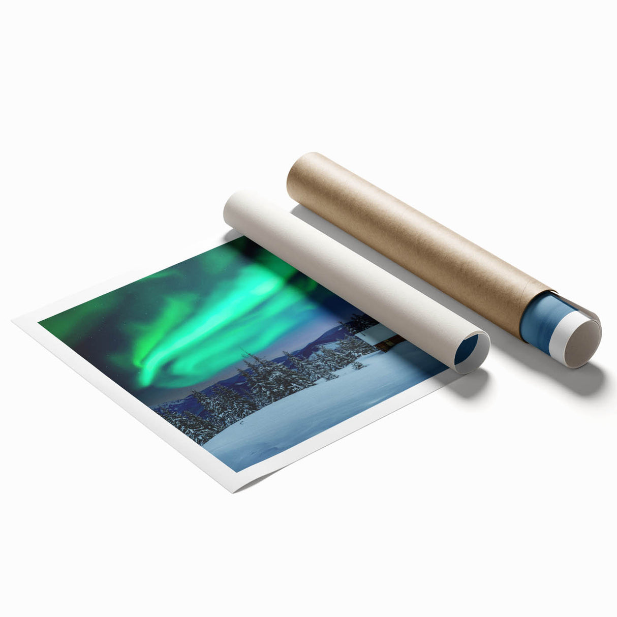 Extra large rolled print featuring a serene Finnish landscape with lush greenery and a tranquil lake.