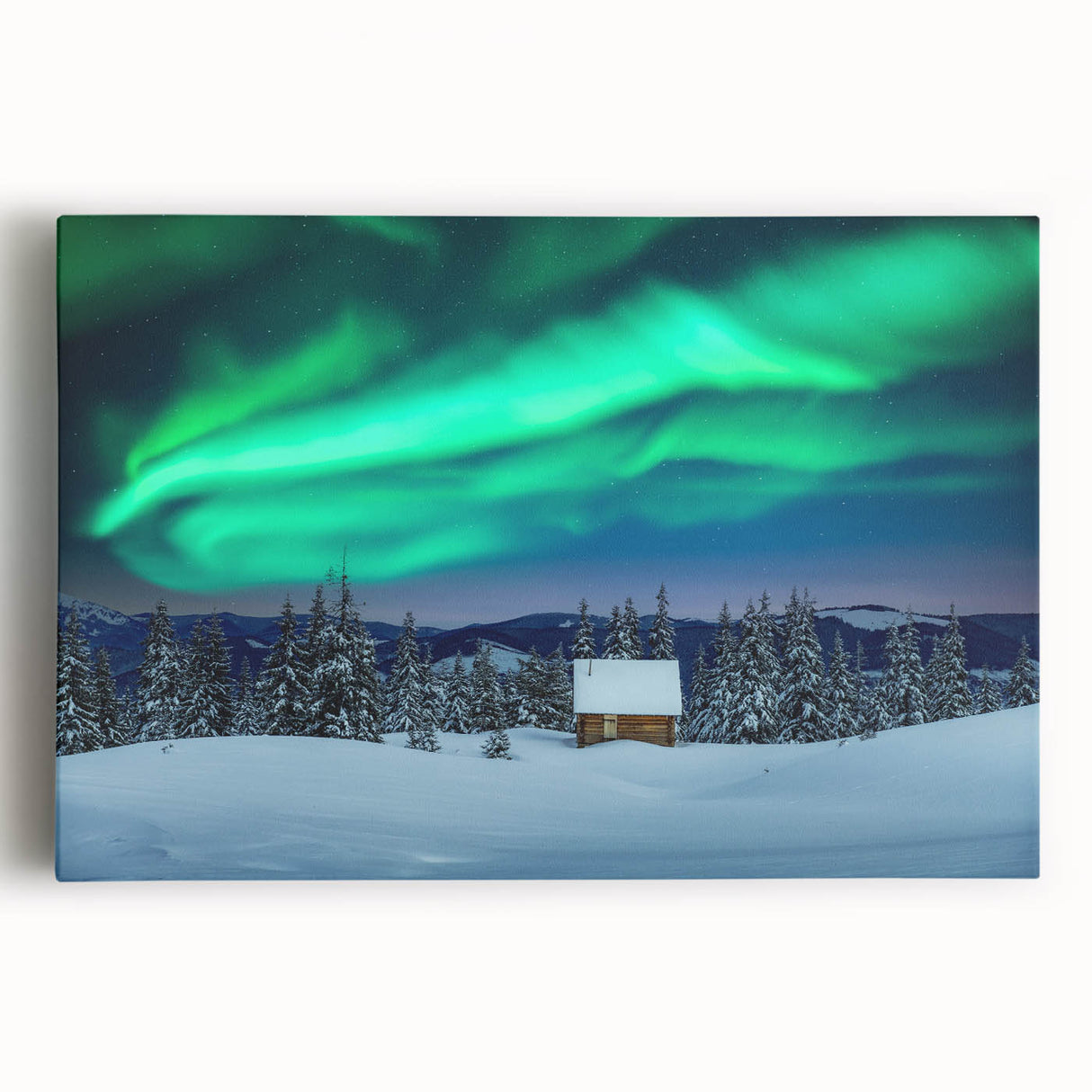 Black and white photograph of a serene Finnish landscape on stretched canvas, ideal for kitchen wall art.