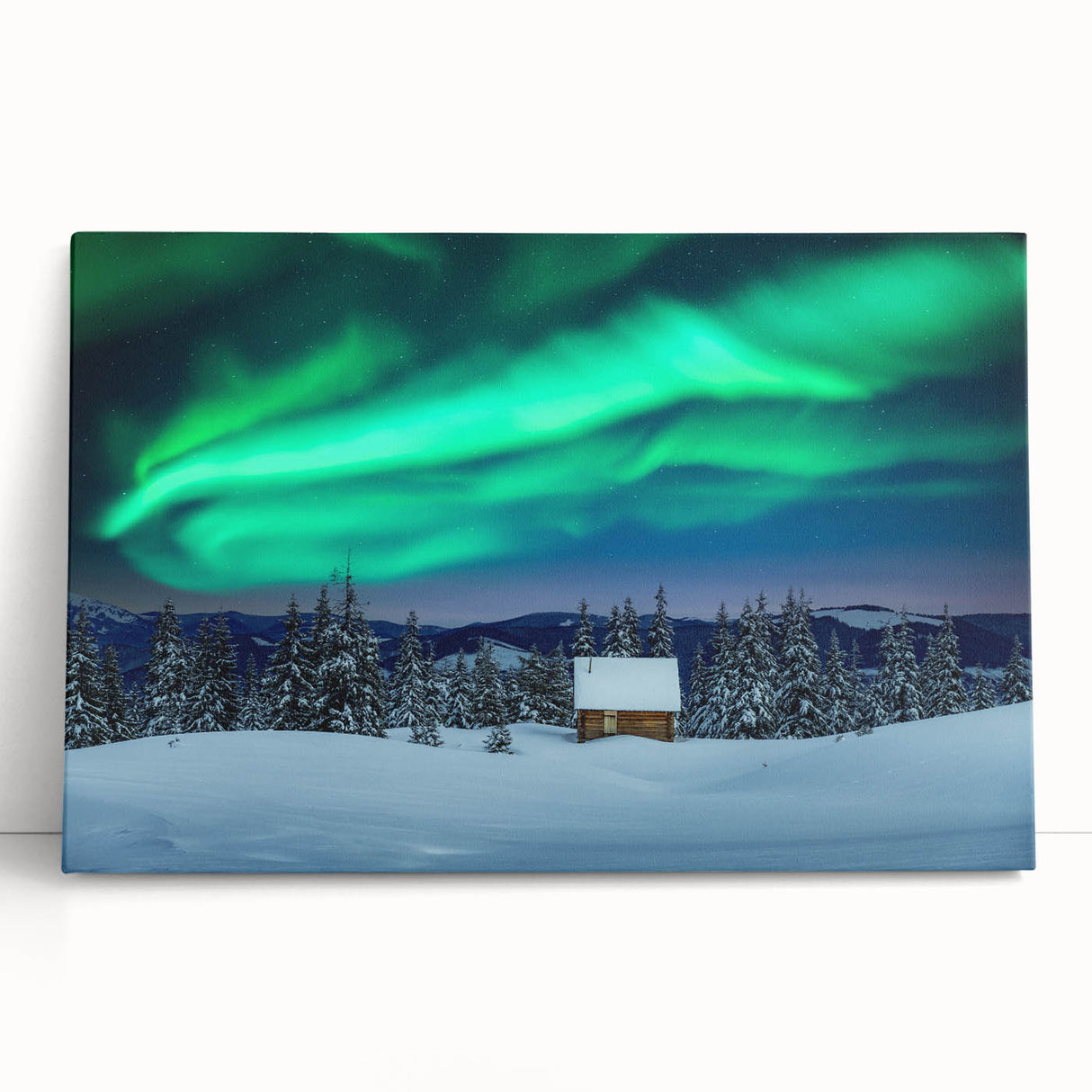 Black and white photograph of a serene Finnish landscape on large stretched canvas, ideal for kitchen wall art.