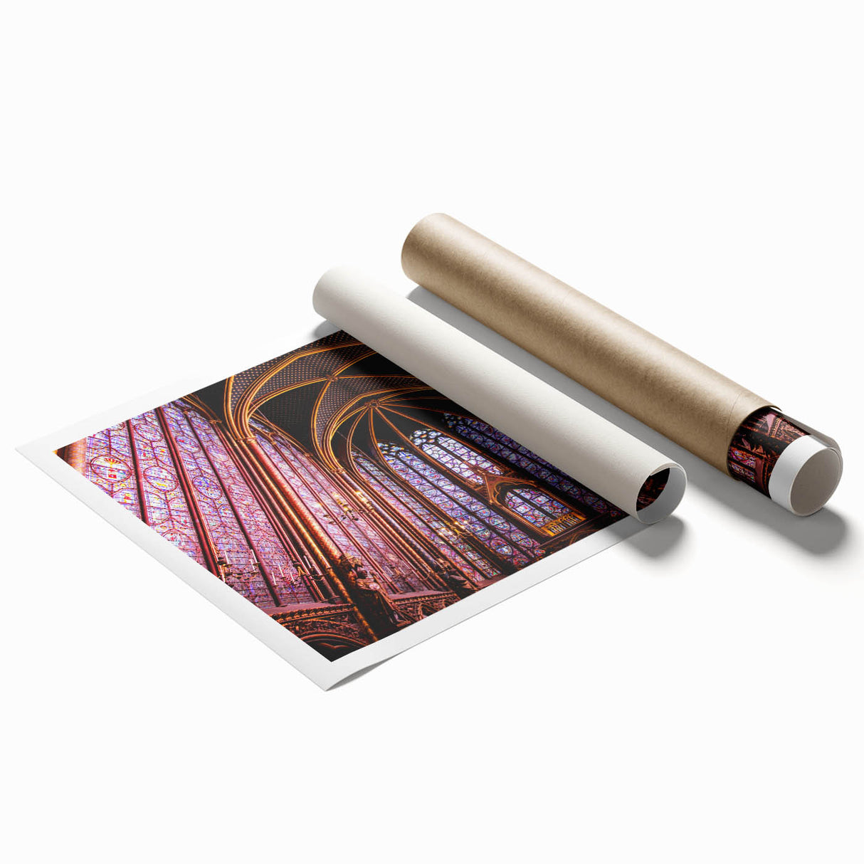 Extra large rolled print of Paris scenery with vibrant floral accents, ideal for classy bathroom wall art.