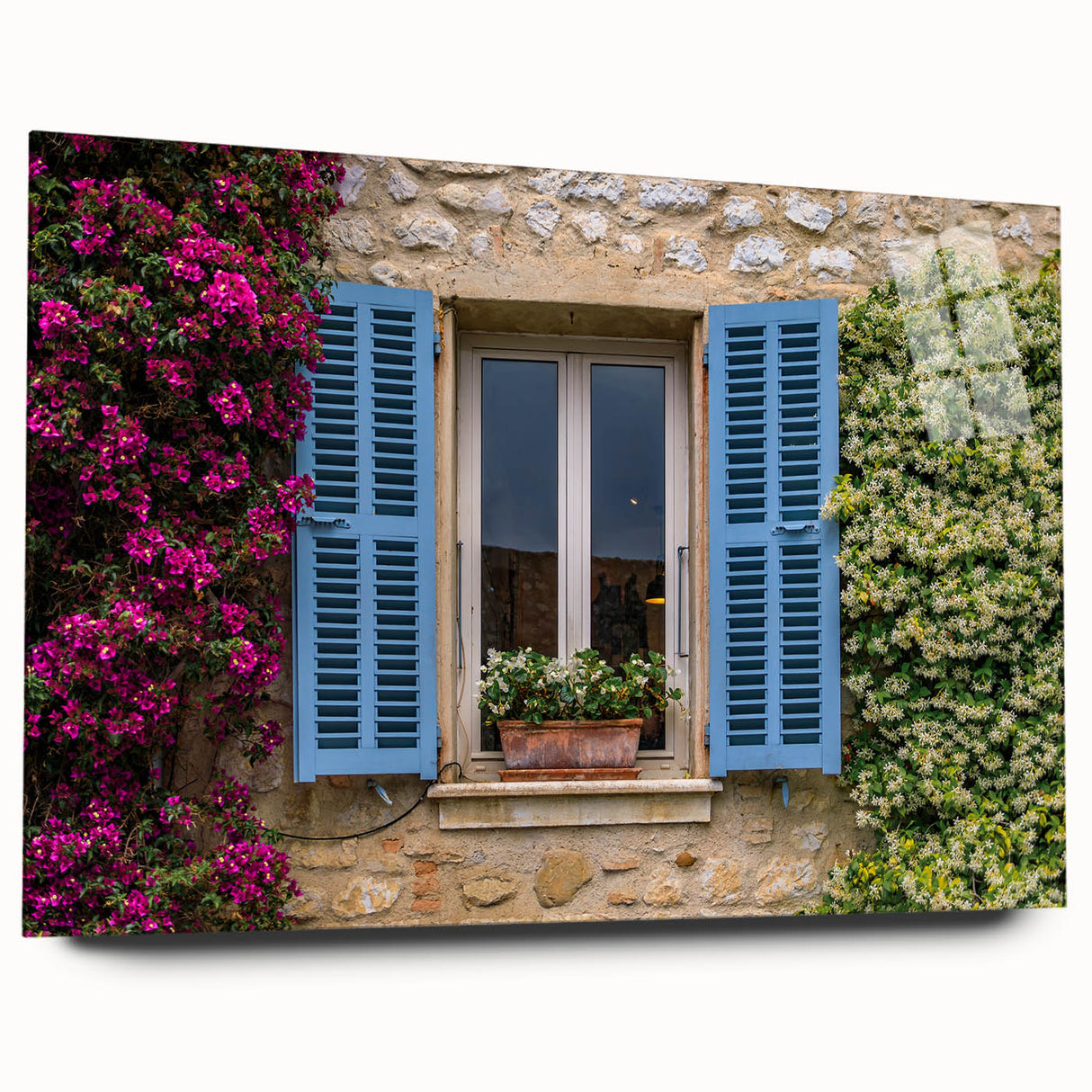 Large abstract wall art of a scenic South France landscape in muted earth tones on acrylic glass.