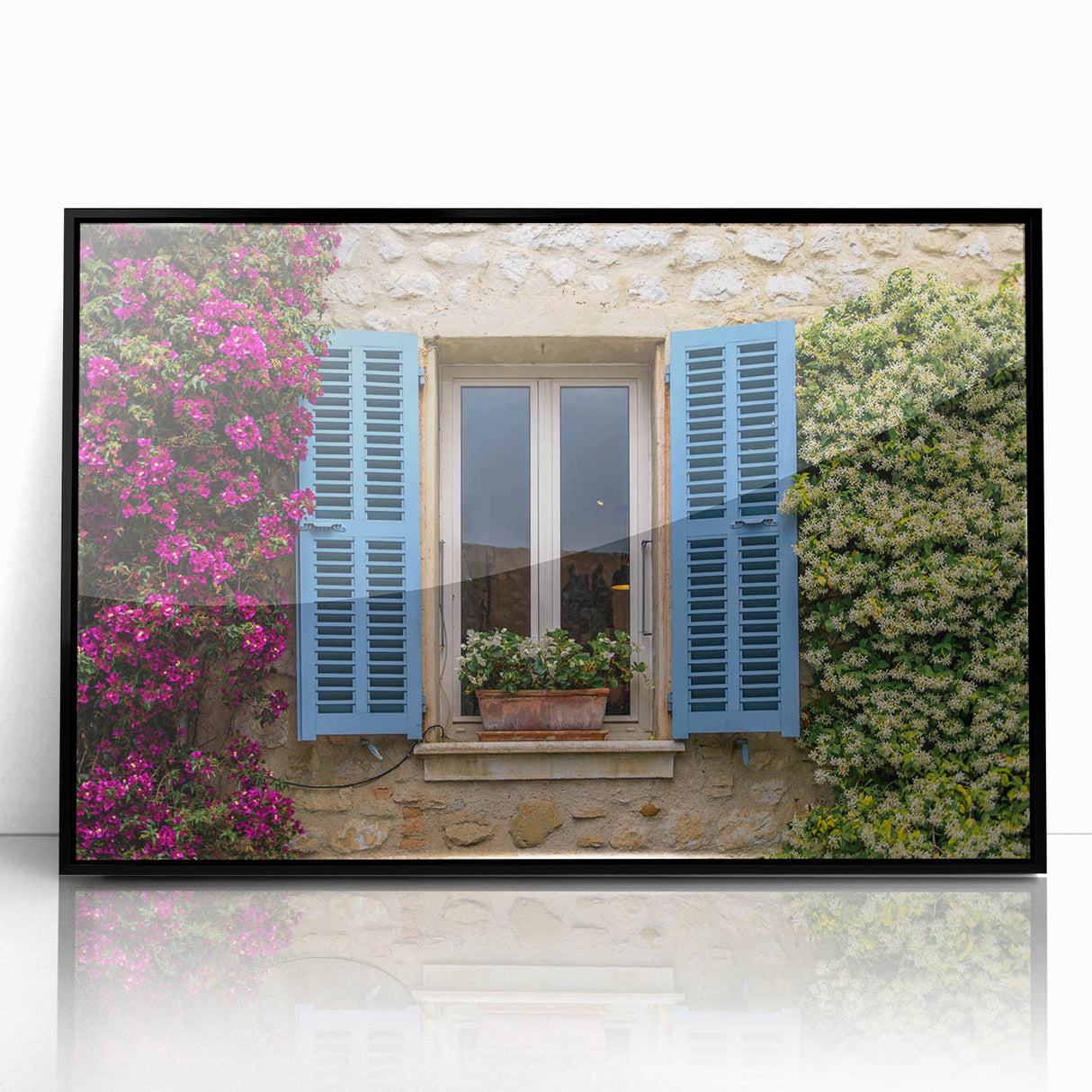 Large abstract wall art featuring a mid-century modernist depiction of a Southern France landscape in muted earth tones on a…