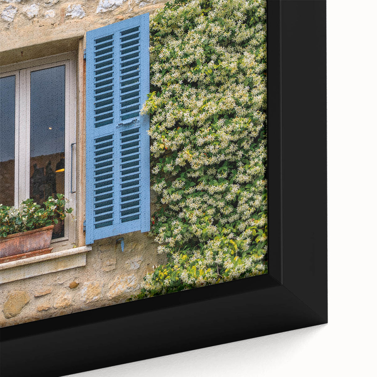 Extra large framed canvas depicting a textured, colorful scene of Southern France, ideal for living room decor.