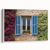 Vintage poster art depicting a vibrant, colorful French landscape on extra large framed canvas, ideal for living room decor.