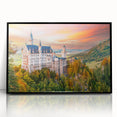 Large abstract wall art depicting a Bavarian landscape in muted earth tones, framed in black acrylic.