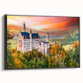 Black and white framed canvas of a Bavarian landscape, ideal for bedroom wall decor.