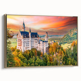 Framed canvas featuring a vintage-style landscape painting of Bavaria, with muted green and gold tones.