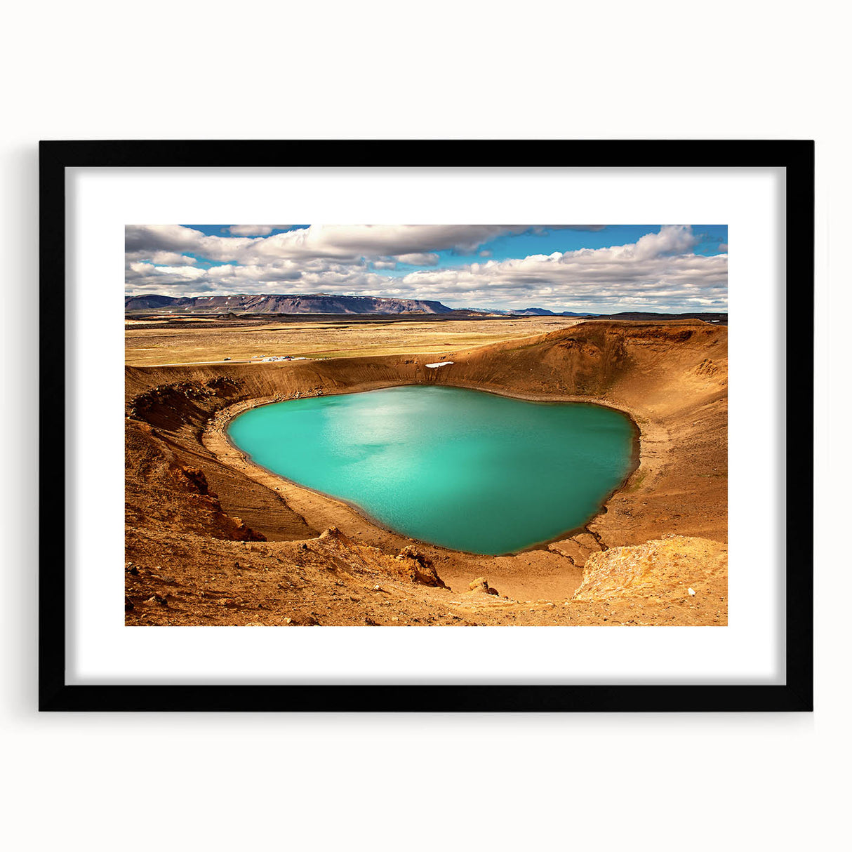 Extra large abstract art print of a vibrant, colorful Icelandic landscape on textured canvas, ideal for living room decor.