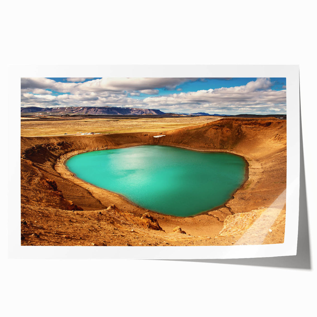 Extra large rolled print of Icelandic landscape with muted green and blue tones, ideal for art wall dining room.