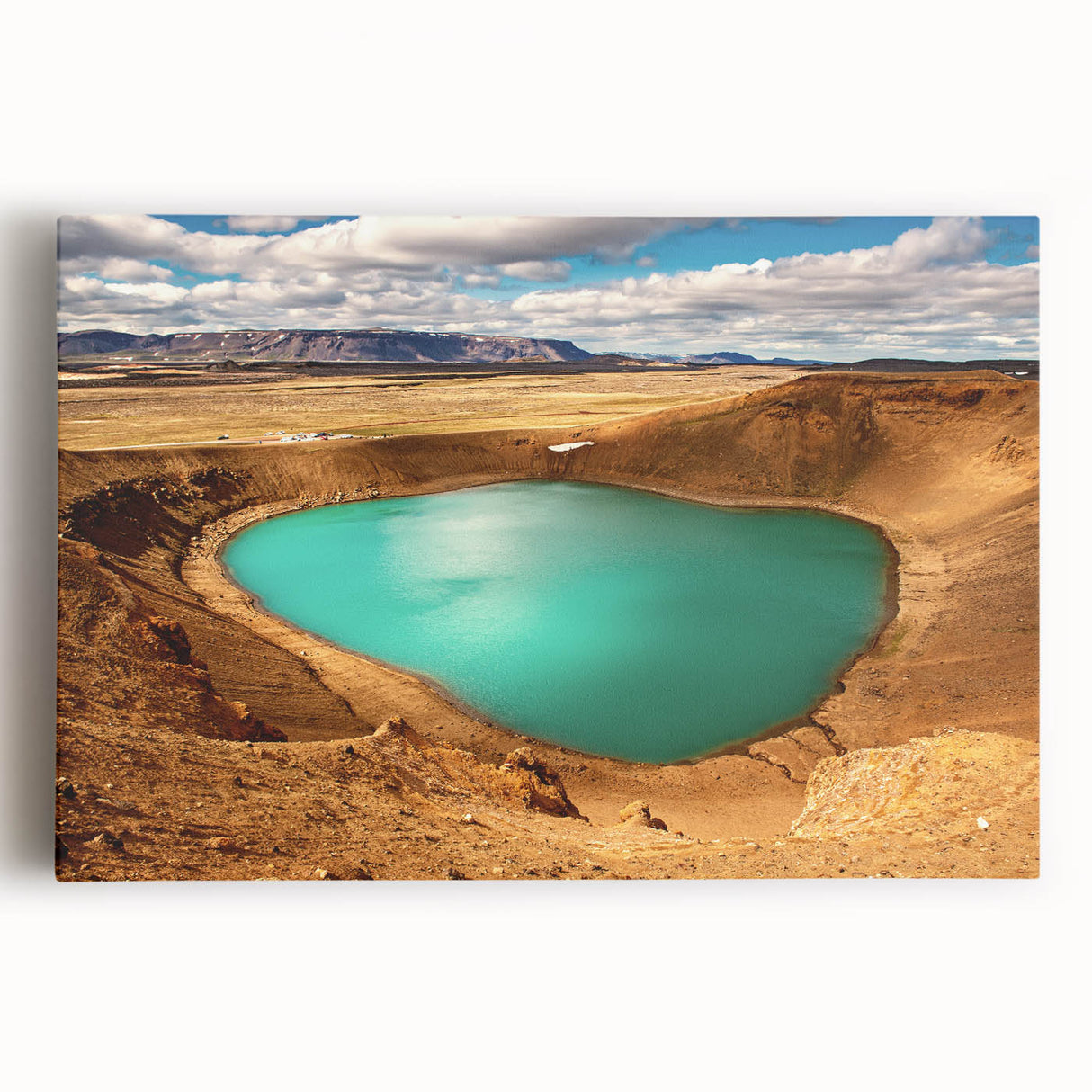 Black and white photograph of an Icelandic landscape on stretched canvas, ideal for kitchen wall art or bedroom ambiance.