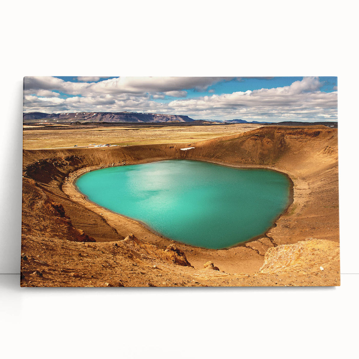 Black and white photograph of a serene Icelandic landscape on large stretched canvas, suited for kitchen art.