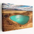 Landscape painting of Iceland scenery on large stretched canvas, featuring muted earth tones, suitable for kitchen wall art.