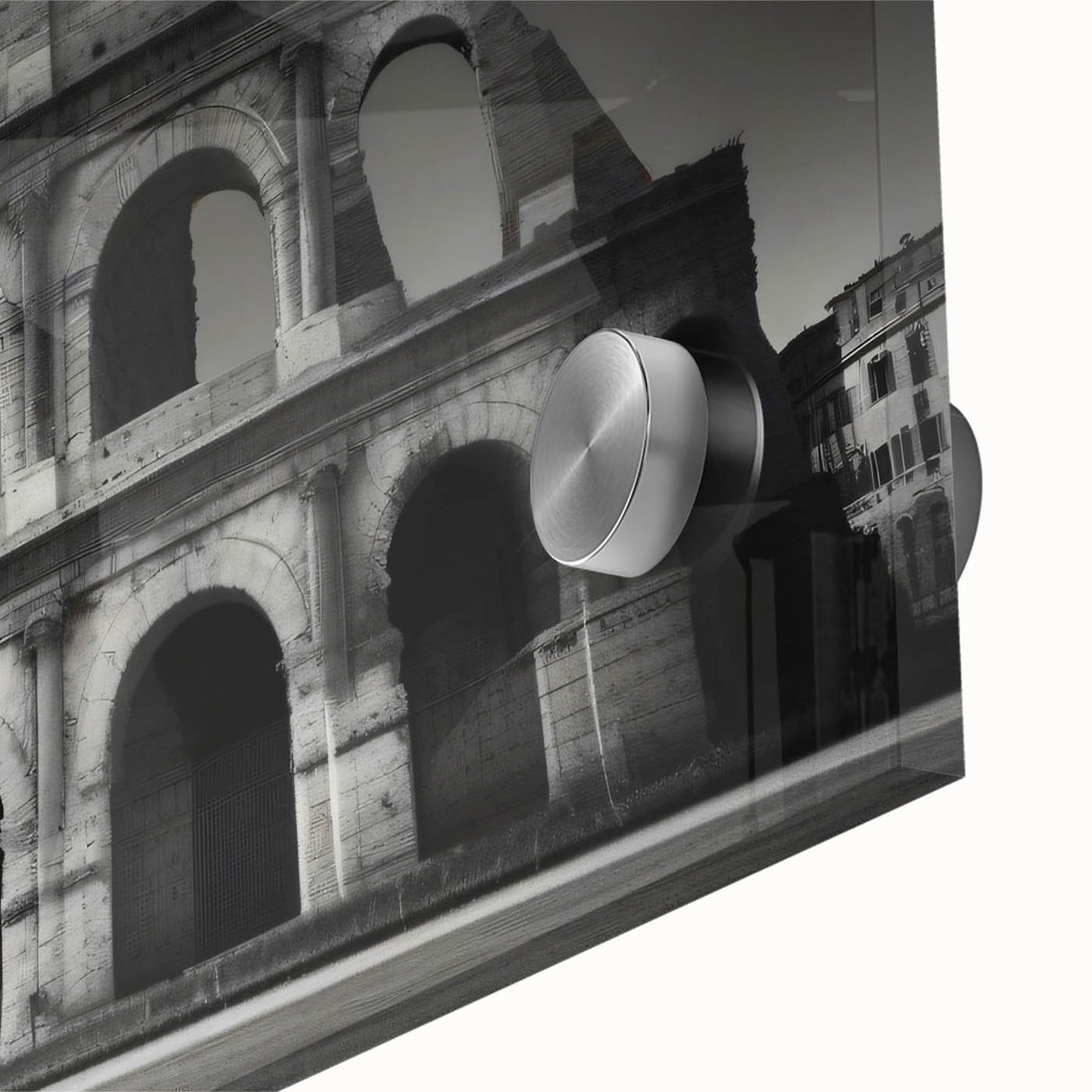 Large abstract wall art of Rome's cityscape in muted earth tones on acrylic glass, ideal for dining room decor.