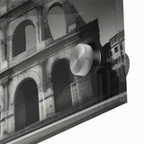 Large abstract wall art of Rome's cityscape in muted earth tones on acrylic glass, ideal for dining room decor.