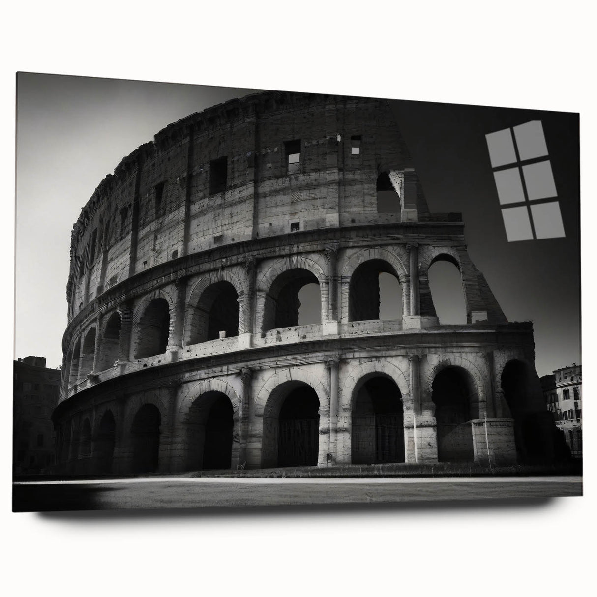 Acrylic print of a Rome cityscape in muted earth tones, ideal for bedroom or dining room art.