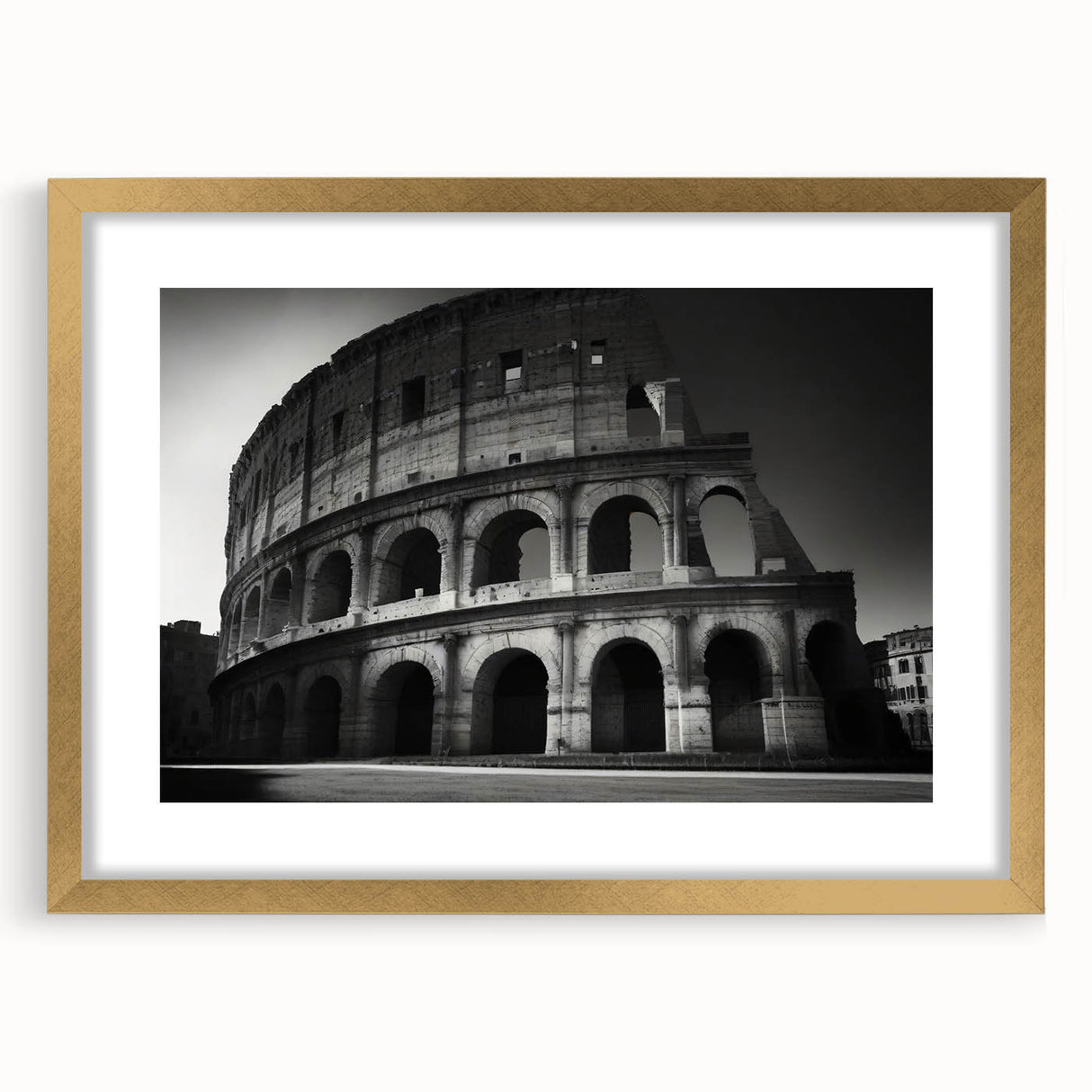 Abstract art print of Rome scenery in muted earth tones on a framed canvas, suitable for dining room decor.