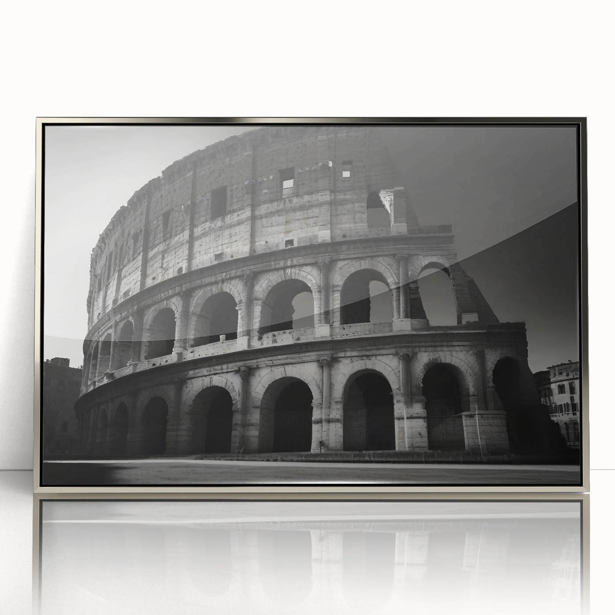 Large acrylic print of a mid-century modernist Rome scenery in muted earth tones, ideal for modern art wall decor.