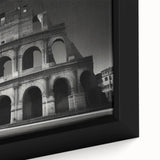 Extra large framed canvas featuring a textured depiction of a Rome scenery in black with colorful accents.
