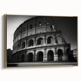 Framed canvas featuring a vintage-style landscape painting of Rome with muted gold and black tones.