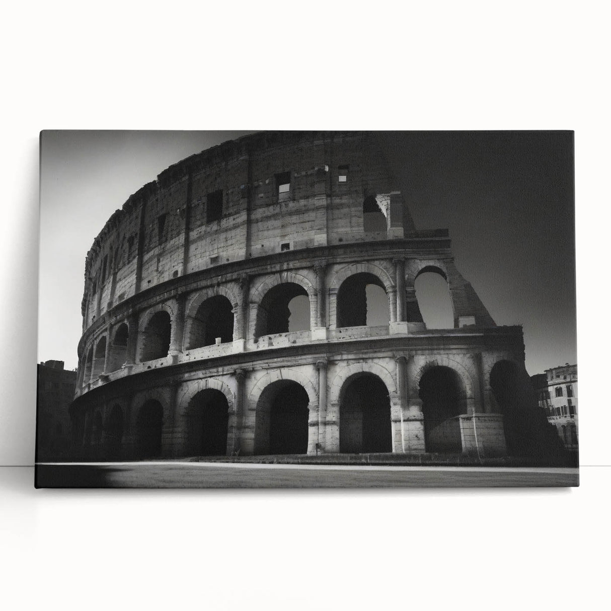 Black and white stretched canvas of Rome's architecture, ideal for kitchen wall art.