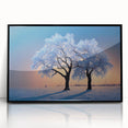 Large abstract wall art featuring a mid-century modernist design of European scenery in Latvia.
