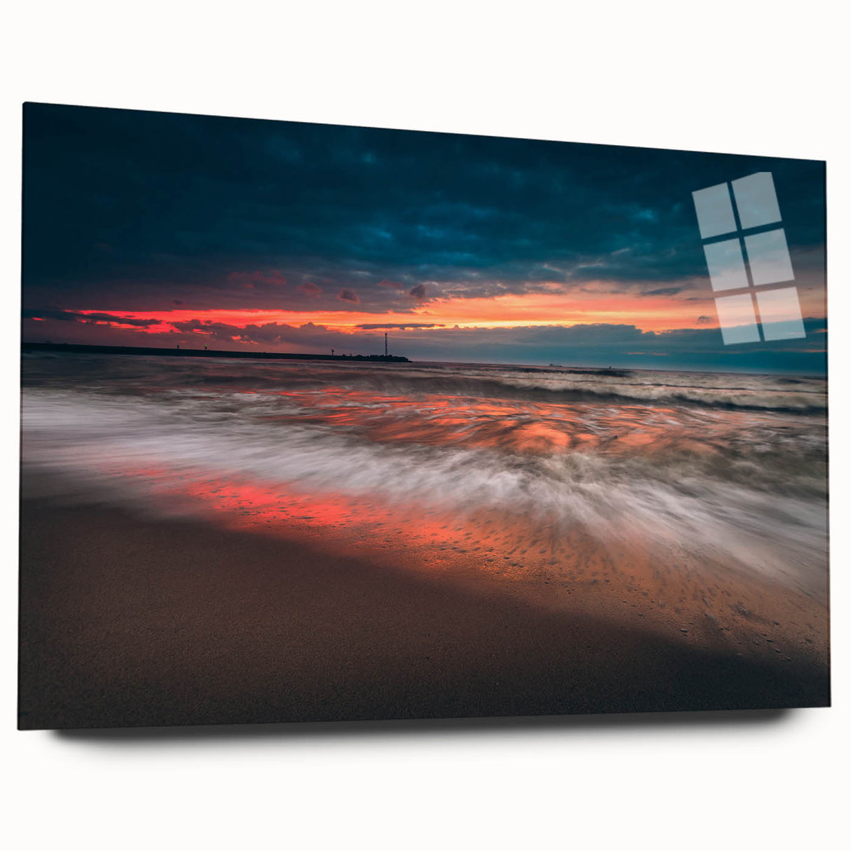 Large abstract wall art depicting a European Lithuanian landscape in muted earth tones on acrylic glass.