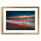 Abstract art print depicting a European Lithuanian landscape in muted earth tones, framed in gold.