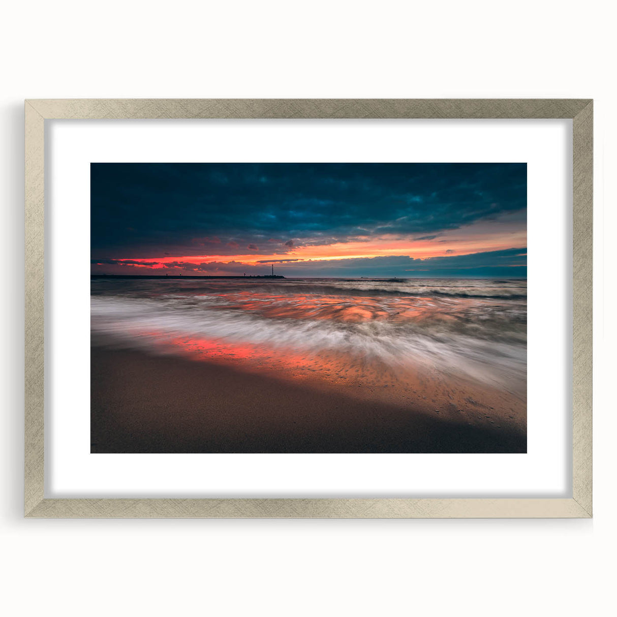 Extra large abstract art print of European scenery in textured style with muted earth tones, framed in silver.