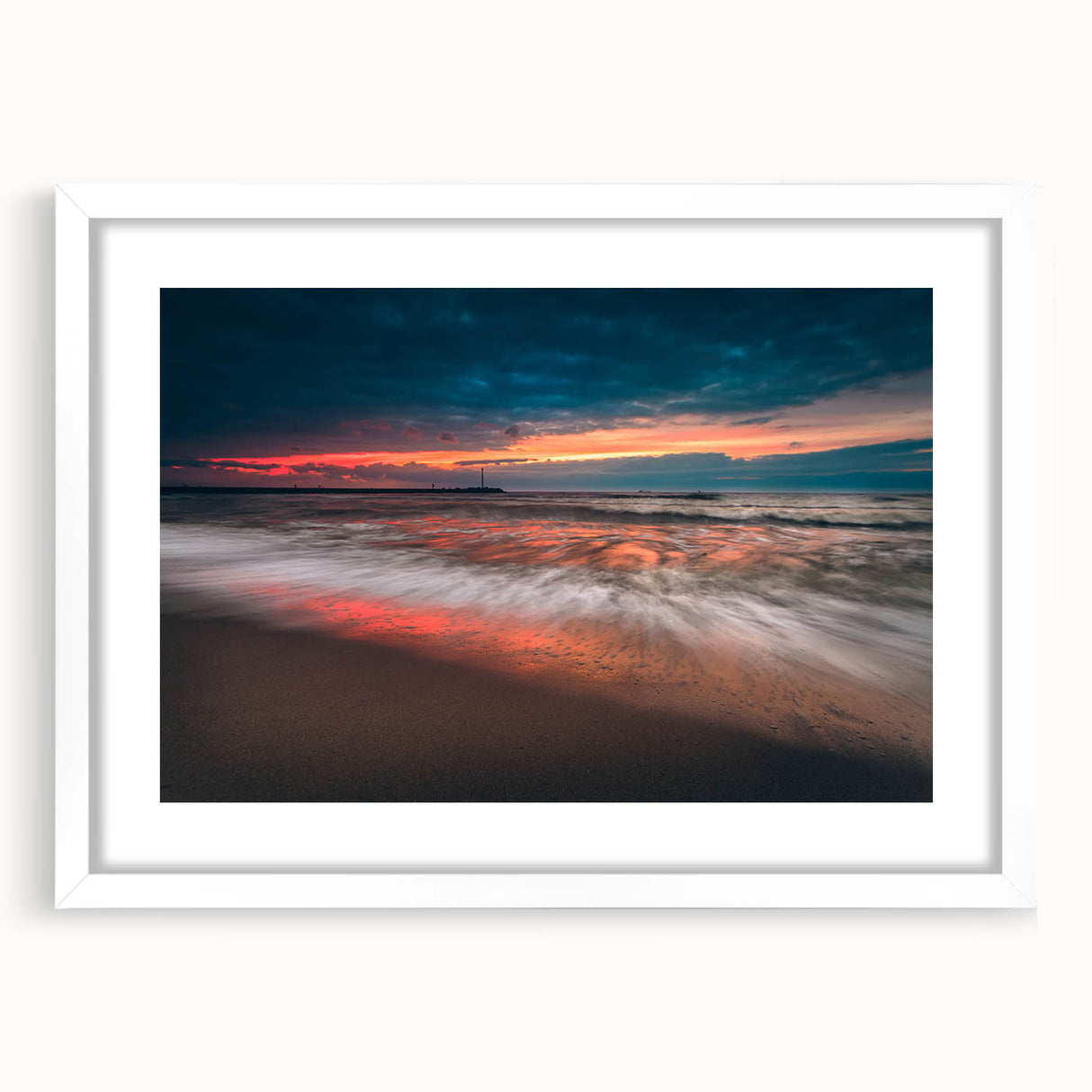 Textured abstract art print depicting a European landscape in muted earth tones, framed with a white mat.
