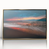 Acrylic print of a serene Lithuanian landscape in soft pastel tones, framed in gold, suitable as modern art wall decor.