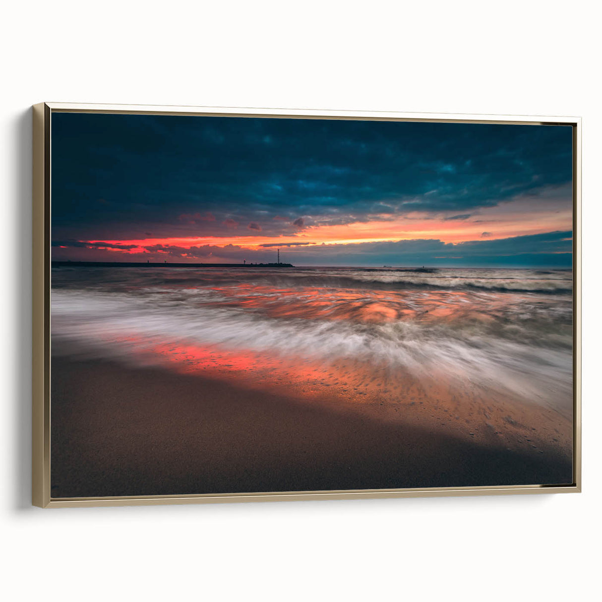 Vintage poster art depicting a serene Lithuanian landscape on a framed canvas, with muted earth tones.