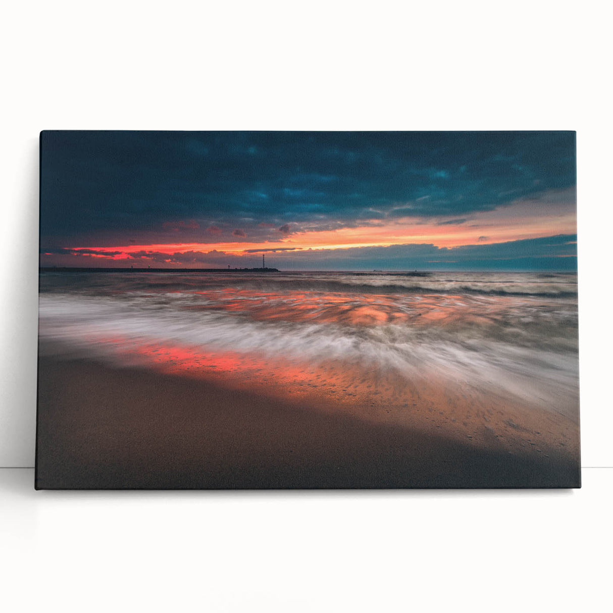 Large black and white stretched canvas of a Lithuanian landscape, suitable for kitchen wall art.