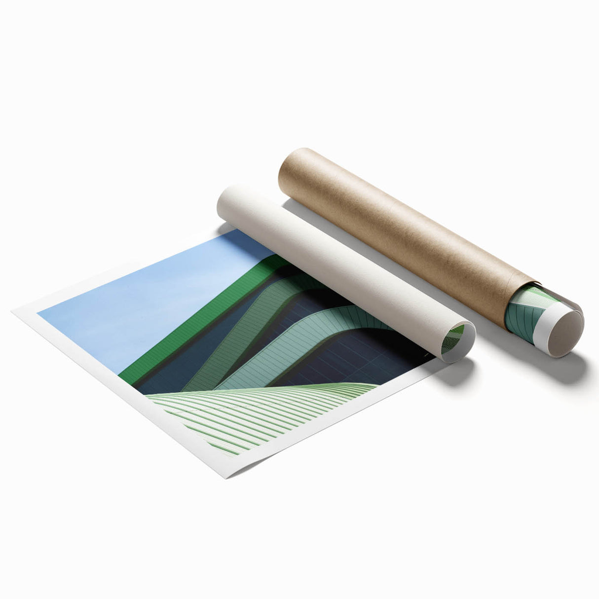 Extra large rolled print featuring a serene Polish landscape with muted green and blue tones.
