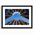 Extra large abstract art print depicting a colorful, textured Barcelona scene on a framed black canvas.