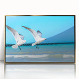 Large art print of a Yucatan scenery in mid-century modernist style, acrylic framed in gold, ideal for modern art wall decor.