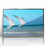 Framed acrylic print depicting a mid-century modernist Yucatan scenery in muted earth tones.