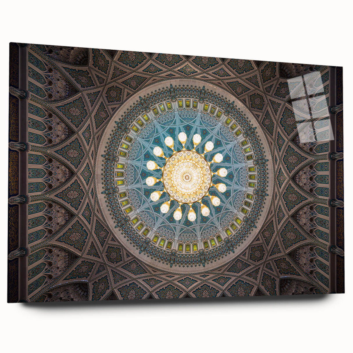 Large abstract wall art depicting a serene Middle Eastern landscape in muted earth tones on acrylic glass.