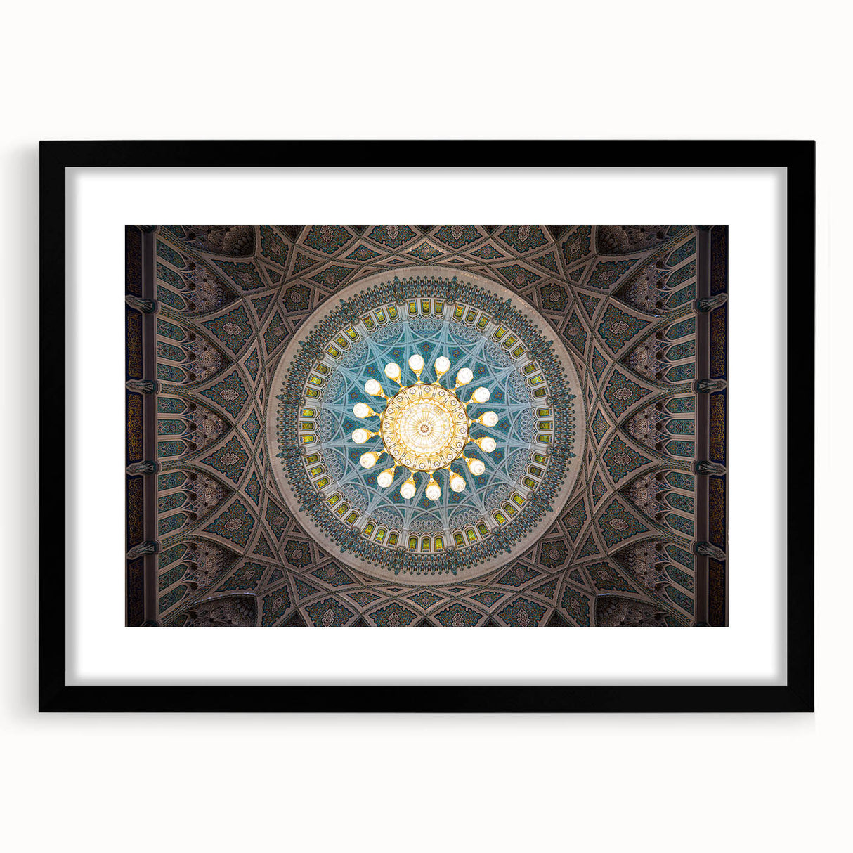 Abstract art print depicting colorful, textured scenery of Middle East Oman on a large framed canvas.