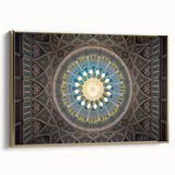 Framed canvas depicting a vintage-style landscape of Middle Eastern scenery in gold and black tones.