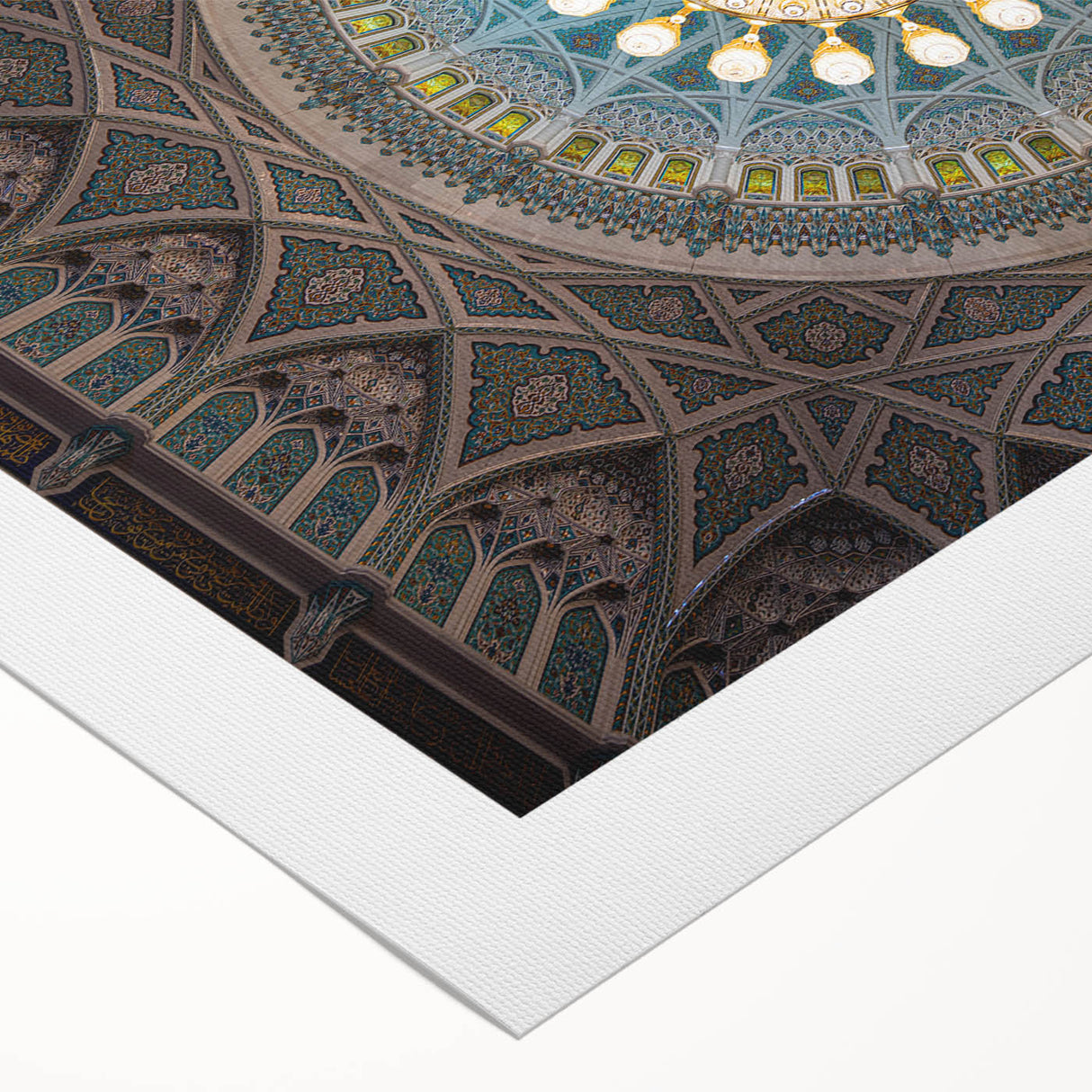 Art deco poster of a Middle Eastern Oman scenery on rolled canvas, with soft earth tones, suitable for dining room wall art.