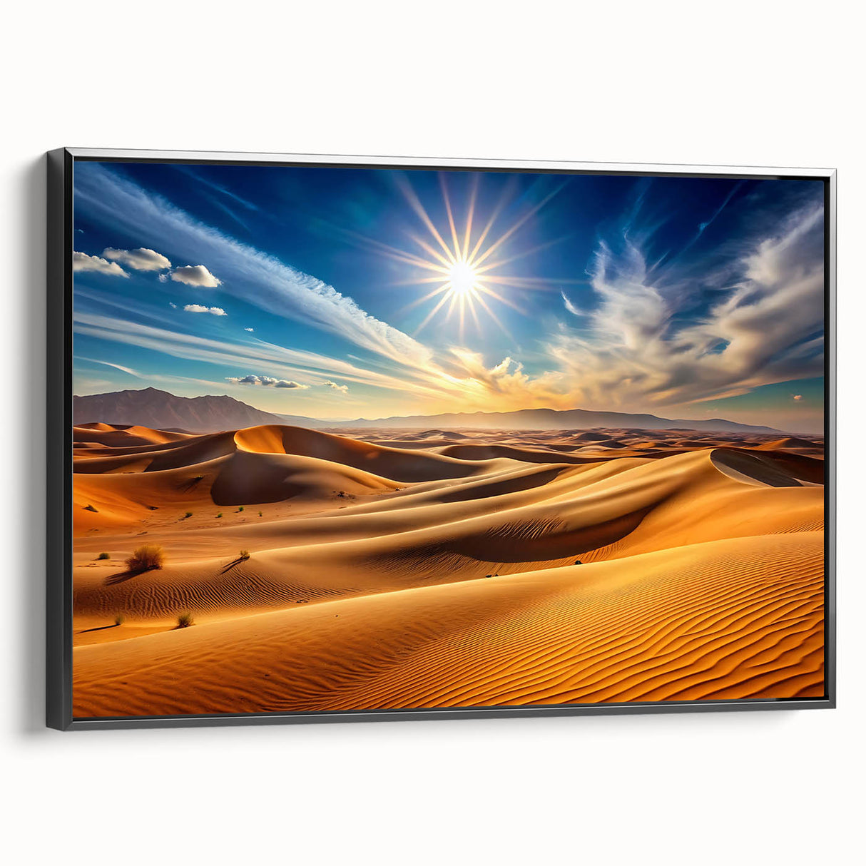 Black and white framed canvas of Abu Dhabi landscape, vintage poster style, suitable for bedroom decor.