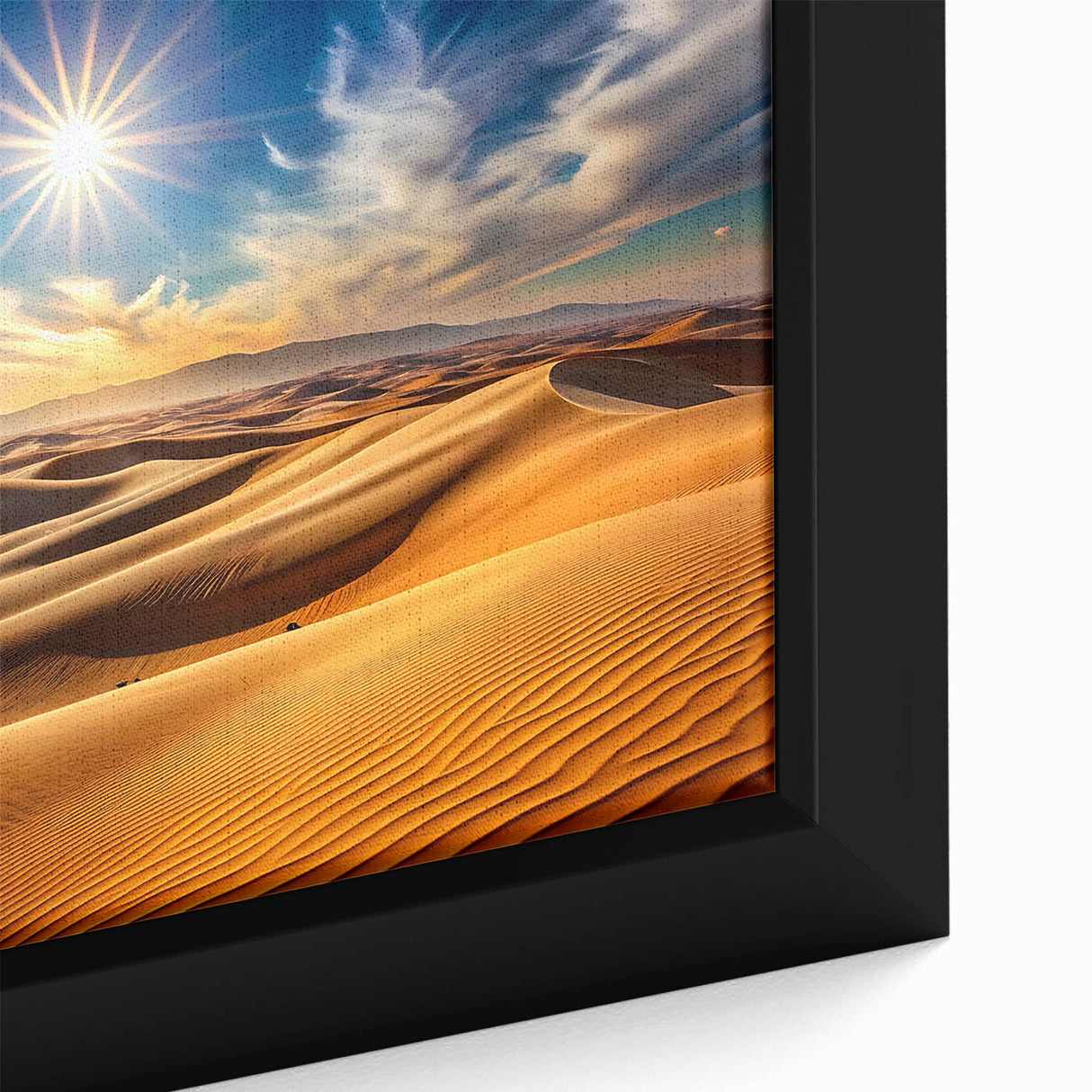 Extra large framed canvas of Abu Dhabi skyline in black with colorful textured highlights, ideal for living room decor.