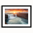 Abstract art print of a colorful South American scenery in vibrant hues on a large textured canvas.