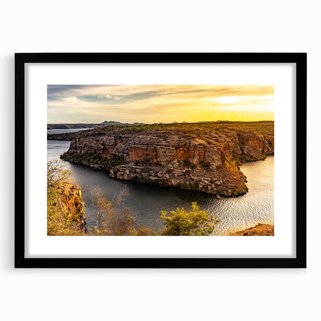 Extra large abstract art print of a colorful, textured Brazilian landscape on a framed canvas, ideal for living room decor.