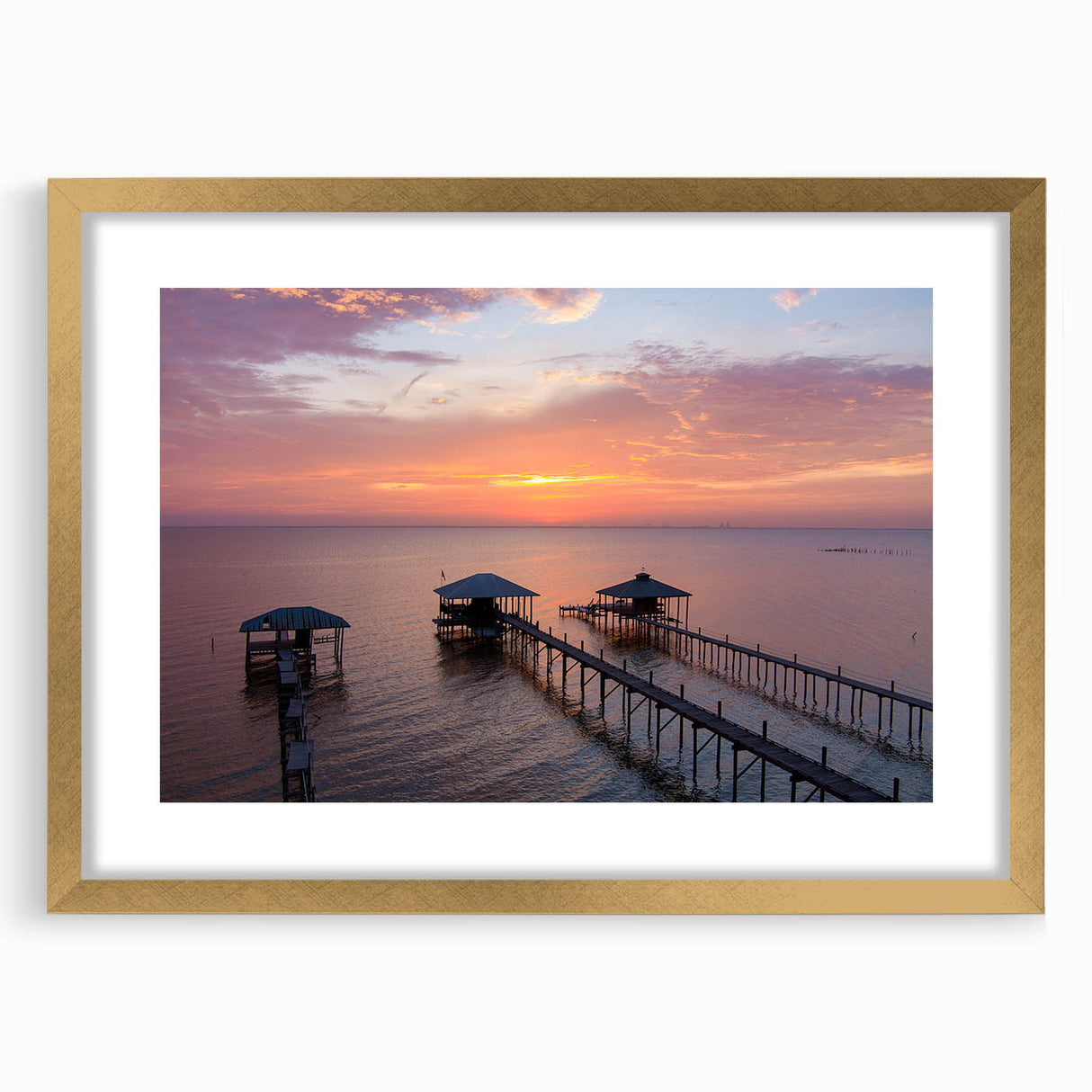 Extra large abstract art print of a textured Alabama landscape in muted earth tones, framed in gold.