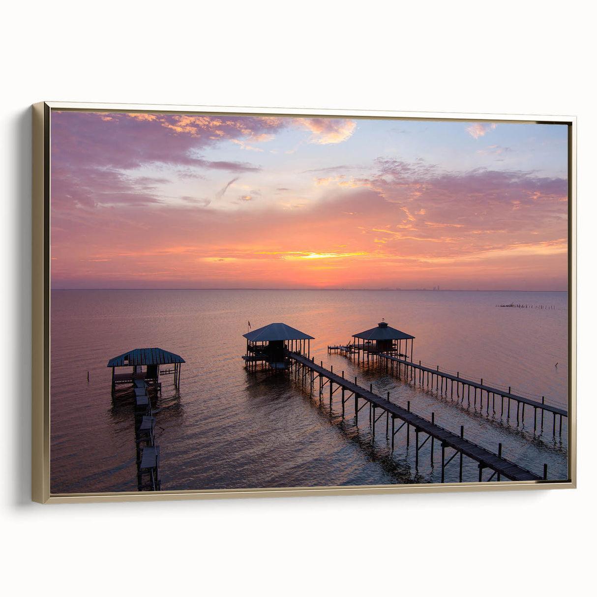 Framed canvas featuring a vintage-style landscape painting of Alabama scenery in muted gold and black tones.
