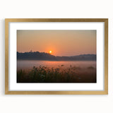 Extra large abstract art print depicting a textured Connecticut scenery in muted earth tones on a gold-framed canvas.