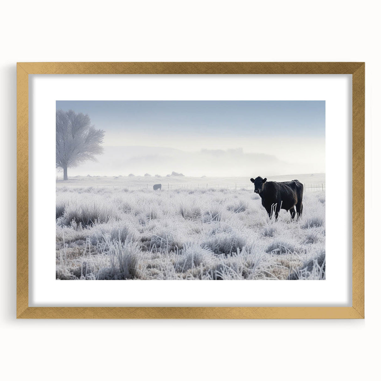 Extra large abstract art print depicting a textured Idaho scenery in a gold frame, suited for living room decor.